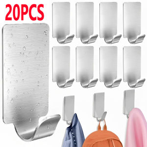 10/20Pcs Stainless Steel Self Adhesive Hook Heavy Duty Wall Hanger Hooks for Kitchen Bathroom Towel Clothes Rack Household Storage Holder