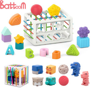 Baby Shape Sorting Toys Montessori Educational Toys For Children Colorful Sensory Cube Toys With Elastic Bands For Fine Motor Skills