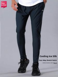 New Mens Sporty Quick-Dry Long Pants Summer Thin Running Training Fitness Casual Slim Fit Ice Silk Pants Breathable Wear Resistant