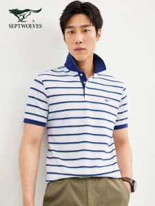 Pure Cotton Short Sleeve Polo Shirt Mens Summer New Casual Collar Septwolves Striped Sea Soul T-Shirt Breathable Fashion Urban Style