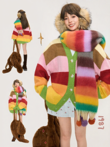 KEIKO | Atmospheric Style Warm Striped Knitted Cardigan Women
