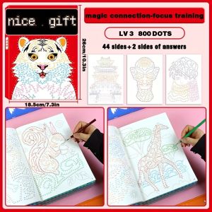 44 complex patterns+answers digital connected drawing book3 different difficulty levels concentrationand patience training 