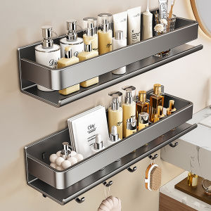 Multifunctional Wall-Mounted Bathroom Shelf with Hooks