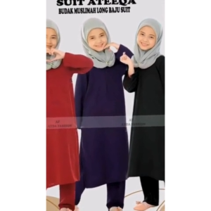 Elegant Crepe Muslimah Baju Kurung Set with Embroidered Detail - Long Sleeve Top & Pants