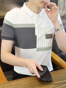 HENGYUANXIANG | Hengyuanxiang 2025 New Short Sleeve Polo Shirt Mens Casual Business High-end Turn-down Collar Pique Cotton Stripe T-shirt