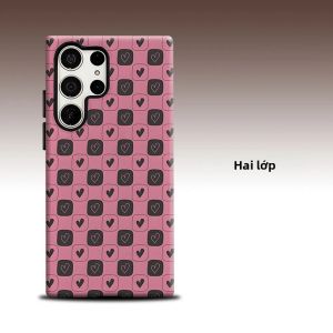 Ốp Lưng Thời Trang Cao Cấp Họa Tiết Caro Đen Hồng Hai Lớp Bảo Vệ Dành Cho Samsung Galaxy S26 S25 S24 A56 A36 Bảo Vệ Toàn Diện Ống Kính