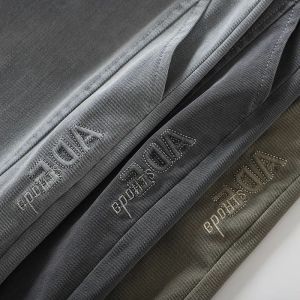 Cool Sensation Lyocell Denim! Summer Thin Embossed Letter Loose Straight Elastic Waist Sports Shorts Five-Quarter Mens Pants