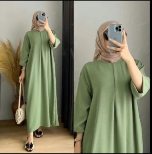 Dress Daster Busui friendly/gamis polos cringkel airflow premium 3/4 tangan/baju kurung bumil simpel