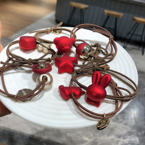 ยางรัดผมลายหัวใจเรขาคณิต ยางรัดผมสไตล์เกาหลีหวานสำหรับผู้หญิง เครื่องประดับผมสไตล์ปีมังกร ยางรัดผมแฟชั่น