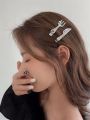 French Liquid Metal Diamond Embedded Hair Accessories Side Duckbill Clip Girl's Hair Decorations Fork And Knife Hair Clips. 