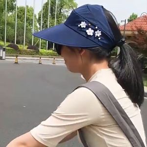 Nón Vải Vành Rộng Chống Nắng Đính Hoa Hở Sau Để Búi Tóc RQN2319 - ReQuaNe