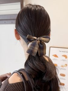 Autumn Winter Plaid Butterfly Knot Plush Elastic Hair Ties Ball Headbands New Style 2025 Korean Fashion Hair Accessories