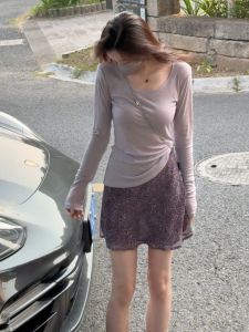 YUEZHONGWEI | Sophisticated Stylish Korean Fall Women Set Purple Long Sleeve Top Skirt