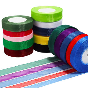 ริบบิ้นออร์แกนซ่าขนาด 12 มม. 15 มม. 20 มม. 25 มม. 38 มม. สำหรับงาน DIY งานฝีมือ ของตกแต่งงานแต่งงาน งานปาร์ตี้ ห่อของขวัญ 50 หลา/ม้วน