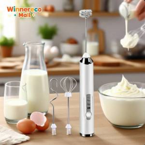 3-in-1 Electric Milk Frothers Handheld Wireless Blender USB Mini Coffee Maker Whisk Mixer Cappuccino Cream Egg Beater Food Blender 3 Speeds Includes Whisk/Frother/Stirrer Heads