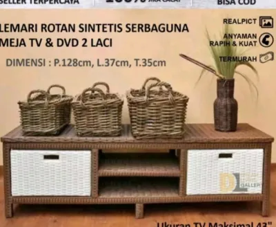Redy Stok Lemari Rotan Sintetis Laci 2 DVD Meja Tv Rak Buku Susun