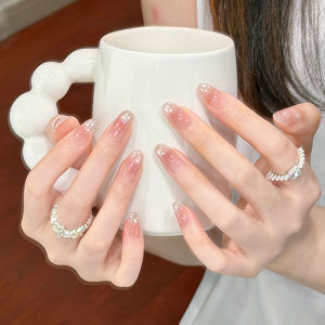 GANGHOU | Natural Nude Cat Eye Short Style Handmade French Manicure Stickers