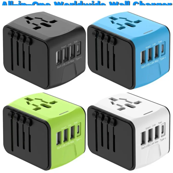 Universal Travel Adapter 100V-250V AC Power Plug Adapter 3 USB and 1 Type C Ports for USA EU UK AU Cell Phone Laptop