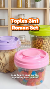 (Paket Hemat) 3in1 TOPLES ROMAN SET - Toples Set / Jar Canister Plastik /  Snack Box / Wadah Makanan