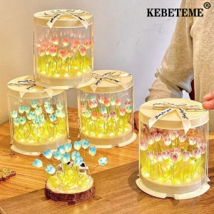 KEBETEME ไฟกลางคืนทิวลิปงานทำมือแบบใหม่การตกแต่งบ้านโคมไฟกลางคืนขนาดเล็กผลิตภัณฑ์ที่ยังไม่เสร็จรูปเค้ก