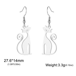 Cazador Cute Cat Long Tail Drop Earrings for Women Girls Stainless Steel Jewelry Animal Kitten Dangle Earrings Gift 2025 Trend