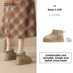 Josiny | Thick Sole Warm Ladies Snow Boots Fur and Leather Integrated Bread Shoe