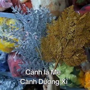 Cành lá Me Cành Dương Xỉ Nhũ kim tuyến trang trí oản tài lộc cắm bình hoa trang trí Tết 2025