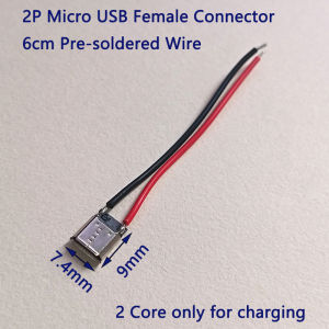 2/5/10/20pcs 2Pin Type‑C/Micro USB Male Female Connector With 6cm Pre‑soldered Wires 5V Charging Jack for DIY Projects Repair