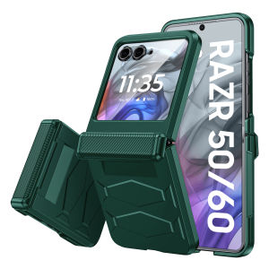 For Moto Razr 2024/2025/2026 Built-in Tempered Glass Screen Protector Hinge Protection Shockproof Anti-Drop Phone Case-Black