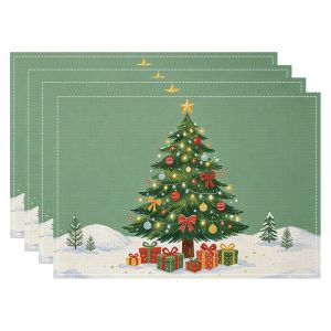 Tấm Lót Bàn Cách Nhiệt Chống Thấm Nước Hình Cây Thông Noel Cổ Điển VIKAMA Dành Cho Bữa Tiệc Ngày Lễ Nhà Hàng Nhà Ở Chất Liệu Polyester Không Dệt
