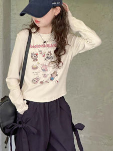 Long Sleeve T-Shirt Korean Style Girls Slim Fit Top for Autumn Fashionable Base Shirt Childrens Wear Cotton Polyester Blend