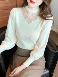 Womens Long Sleeve Knitted Sweater Short Style Fashion Inner Wear Top Trendy Base Shirt Korean Version Loose Fit Knitwear