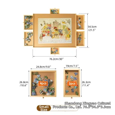 Rotating Wooden Puzzle Table with 6 Drawers Foldable Puzzle Board Storage Organizer for 1000/1500 Pieces Childrens Toy