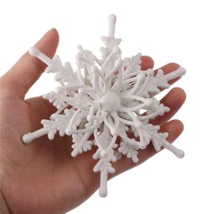 12cm Big Christmas Ice White 3D Snowflake Plastic Glitter Xmas Hanging Pendant Christmas Tree Decorations Ornaments Home Decor