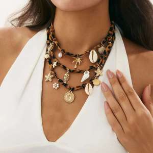 Ingemark 3Pcs/Set Creative Vintage Starfish Conch Fish Imitation Pearl Pendant Necklace Women 2025 Summer Beach Party Jewelry