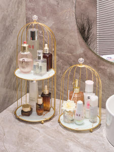 Nordic Iron Art Bird Cage Double Layer Makeup Storage Rack Girls Dormitory Vanity Shelf Cosmetic Storage Organizer Metal