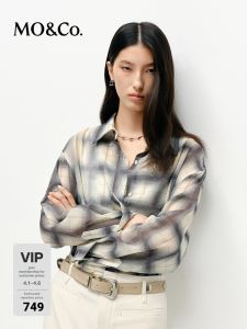 MO&Co. | Washed Gradient Plaid Ink Spotted Loose Cotton Shirt