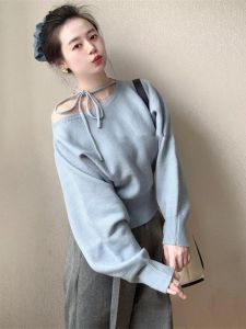 เสื้อสเวตเตอร์ถักแบบสวมหัวสไตล์ฝรั่งเศสฤดูร้อนสำหรับผู้หญิง ทรงหลวม แขนยาว ปกติ โพลีเอสเตอร์ อบอุ่น ใส่ไปทำงาน