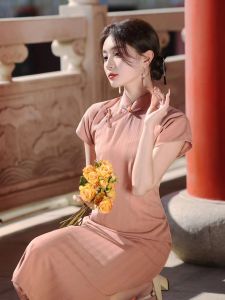 Loose Chinese Style Qipao Pink Traditional Full Placket Large Size Slimming Dresses