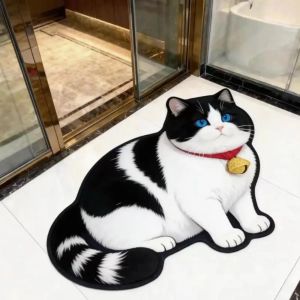 VIKAMA Cute Cat-Shaped Plush Rug Absorbent and Non-Slip Entryway Mat Shower and Bathroom Door Mat Home Decor