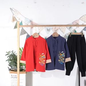 [2-10 Years] daidai (Ready Stock) CNY Boy Suit Kid Long Sleeve Traditional Chinese Costume 2pc Clothing Set 男童长袖中国风唐装