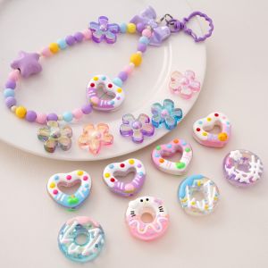 Acrylic Double-sided Hand-painted Cake Beads Electroplated With Transparent Gradient Flowers Beads For Handmade Bracelet Necklace Earring Keychain DIY Craft Jewelry Making Accessories