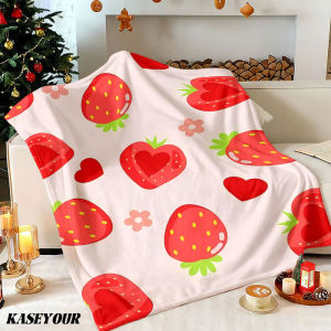 Beast Kingdom | Strawberry Heart Charm Winter Summer Flannel Blanket Throw Fleece Soft Fuzzy Plush Cozy Fleece Blankets for Sofa Ideal Gifts