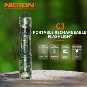 NICRON C3 1000 Lumens EDC Flashlight Type-C Rechargeable Pocket Flashlight Compact High Lumens Handheld Light Super Mini Light weight Flashlight for Home Outdoor Camping Hiking Runing