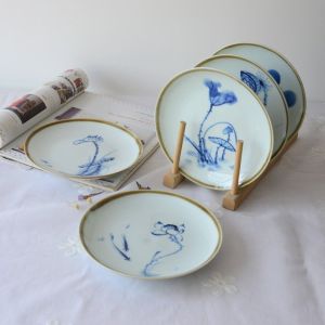 Hand-Painted Ceramic Deep Dish Jingdezhen Lotus Leaf Edge Dinner Plate Soup Plate Vegetable Plate Floral Pattern Adult Dinnerware