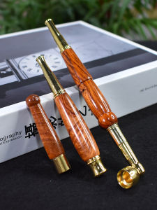 Long Smoking Pipe Carving Large Leaf Yellow Rosewood Cleanable Pull Rod Filter Mouthpiece for Home Decoration Carved Crafts