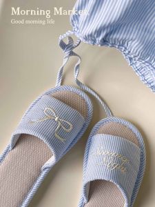 รองเท้าแตะผ้าลินินสีน้ำตาลมะนาวฤดูร้อน Morning Market สำหรับใส่ในบ้านทุกฤดูกาล สไตล์สบายๆ ป้องกันการลื่น