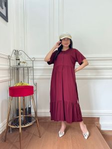 GALERI Midi Dress Wanita Premium Long Dress Polos Bahan Rayon MISNY