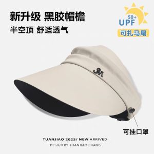 Matte Black Glue Wide Brim Sun Hat Womens Summer Korean Style Sun Protection Hat Casual Letter Pattern Cotton Straw Hat