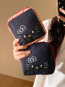 Cute Kitty Embroidered Portable Makeup Bag Large Capacity Sanitary Napkin Storage Bag Miscellaneous Items Storage Bag